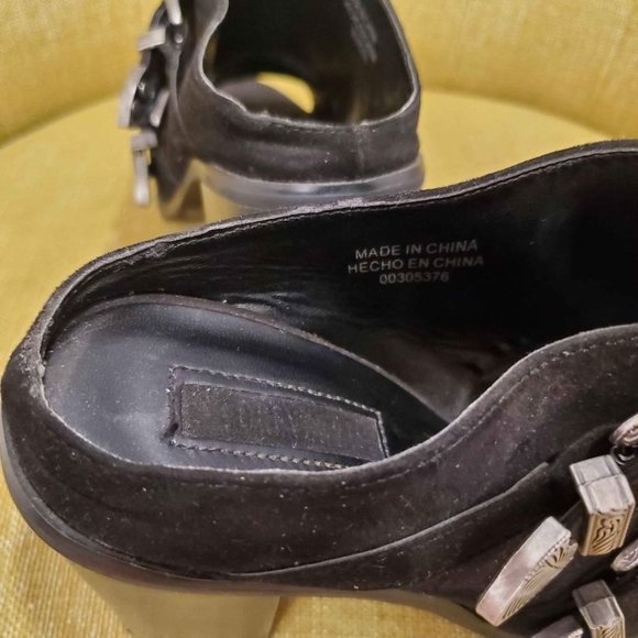 Black Suede Open Toe BOHO Mules - Picture 5 of 7